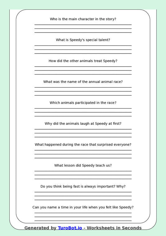 Reading Comprehension - Year 3 - The Fastest Turtle Ever