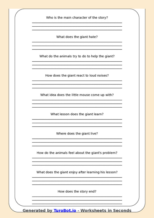 Reading Comprehension - Year 3 - The Giant Who Hated Loud Noises