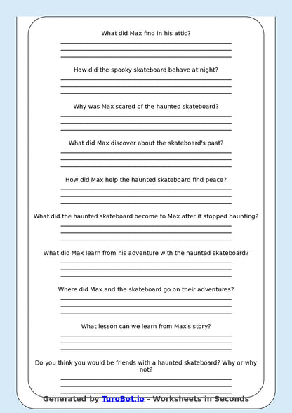Reading Comprehension - Year 3 - The Haunted Skateboard