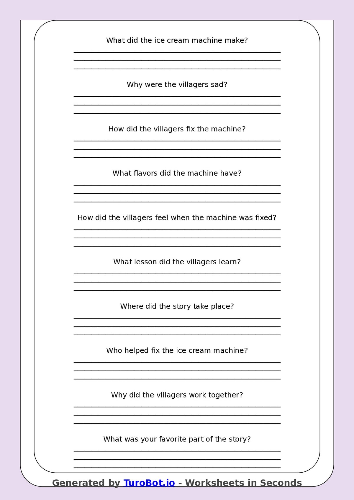 Reading Comprehension - Year 3 - The Ice Cream Machine