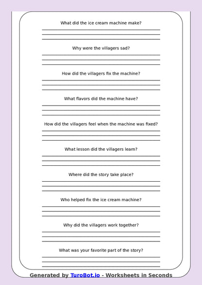 Reading Comprehension - Year 3 - The Ice Cream Machine