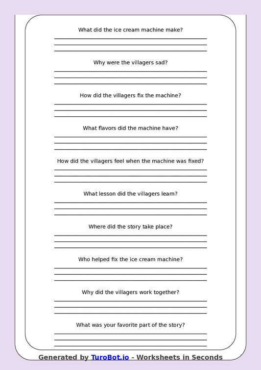 Reading Comprehension - Year 3 - The Ice Cream Machine