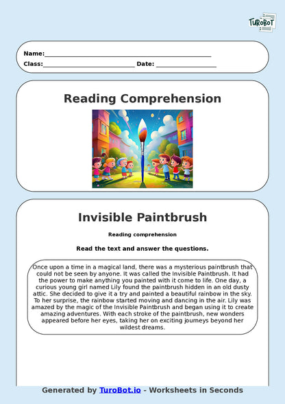 Reading Comprehension - Year 3 - The Invisible Paintbrush