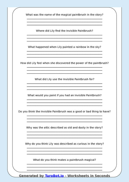 Reading Comprehension - Year 3 - The Invisible Paintbrush