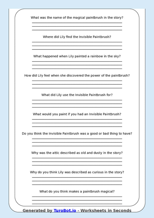 Reading Comprehension - Year 3 - The Invisible Paintbrush