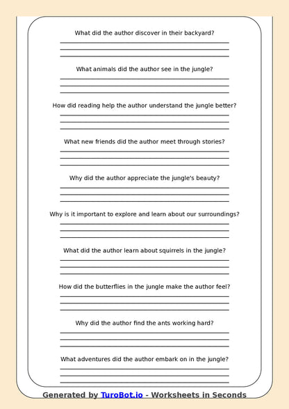 Reading Comprehension - Year 3 - The Jungle In My Backyard