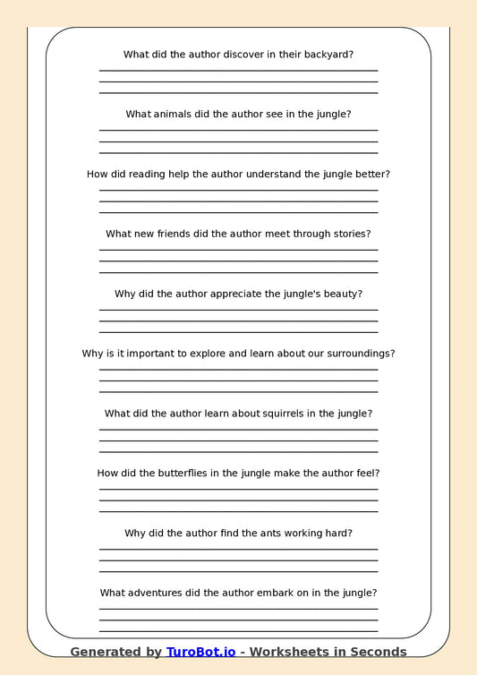 Reading Comprehension - Year 3 - The Jungle In My Backyard