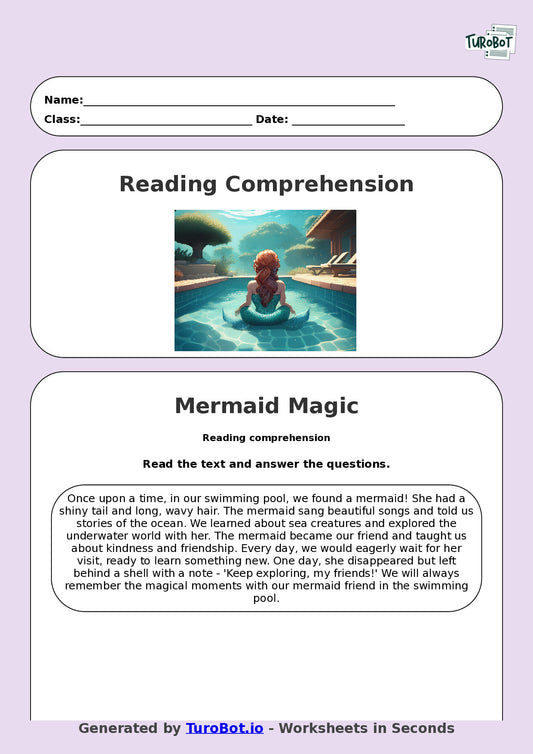 Reading Comprehension - Year 3 - The Mermaid in Our Swimming Pool