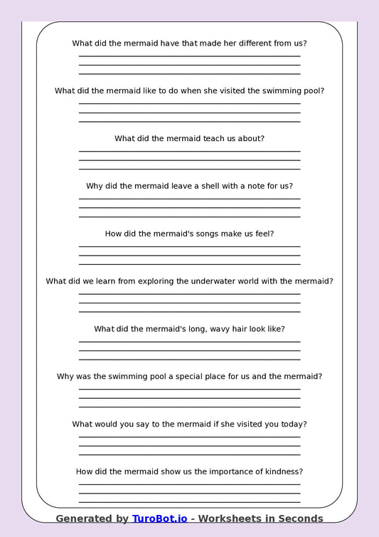 Reading Comprehension - Year 3 - The Mermaid in Our Swimming Pool