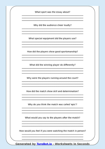 Reading Comprehension - Year 3 - The Most Epic Tennis Match