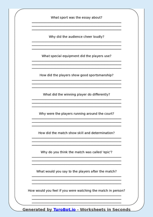 Reading Comprehension - Year 3 - The Most Epic Tennis Match