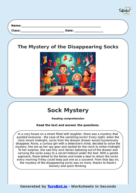 Reading Comprehension - Year 3 - The Mystery of the Disappearing Socks