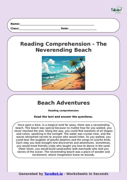 Reading Comprehension - Year 3 - The Neverending Beach