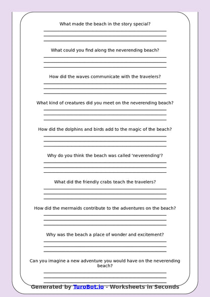 Reading Comprehension - Year 3 - The Neverending Beach