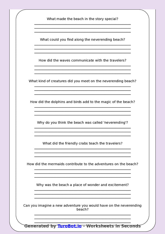 Reading Comprehension - Year 3 - The Neverending Beach