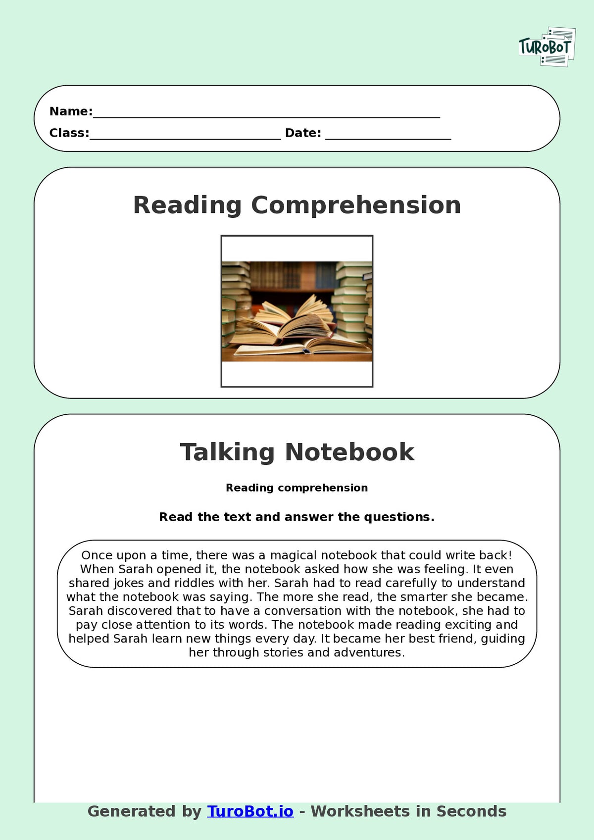 Reading Comprehension - Year 3 - The Notebook That Wrote Back