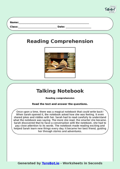 Reading Comprehension - Year 3 - The Notebook That Wrote Back