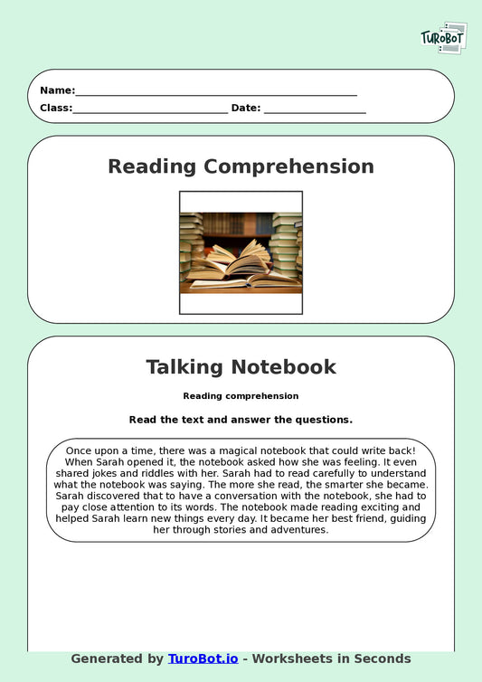Reading Comprehension - Year 3 - The Notebook That Wrote Back