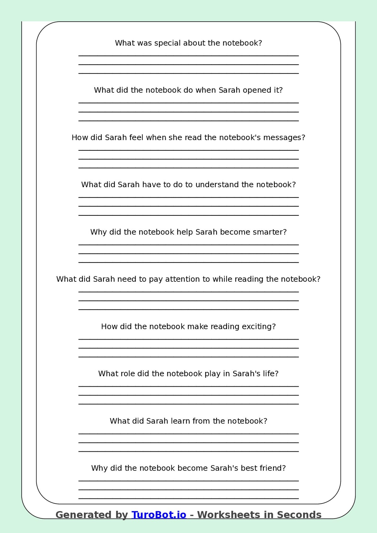 Reading Comprehension - Year 3 - The Notebook That Wrote Back
