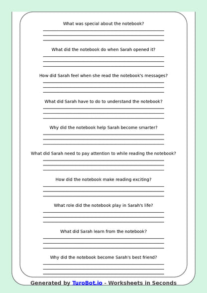 Reading Comprehension - Year 3 - The Notebook That Wrote Back