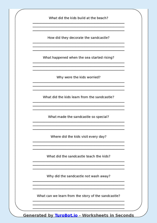 Reading Comprehension - Year 3 - The Sandcastle That Wouldnt Wash Away