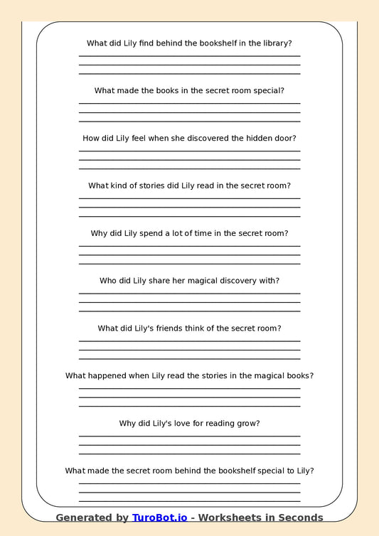Reading Comprehension - Year 3 - The Secret Room Behind the Bookshelf