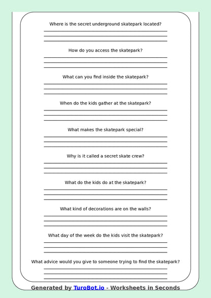 Reading Comprehension - Year 3 - The Secret Underground Skatepark