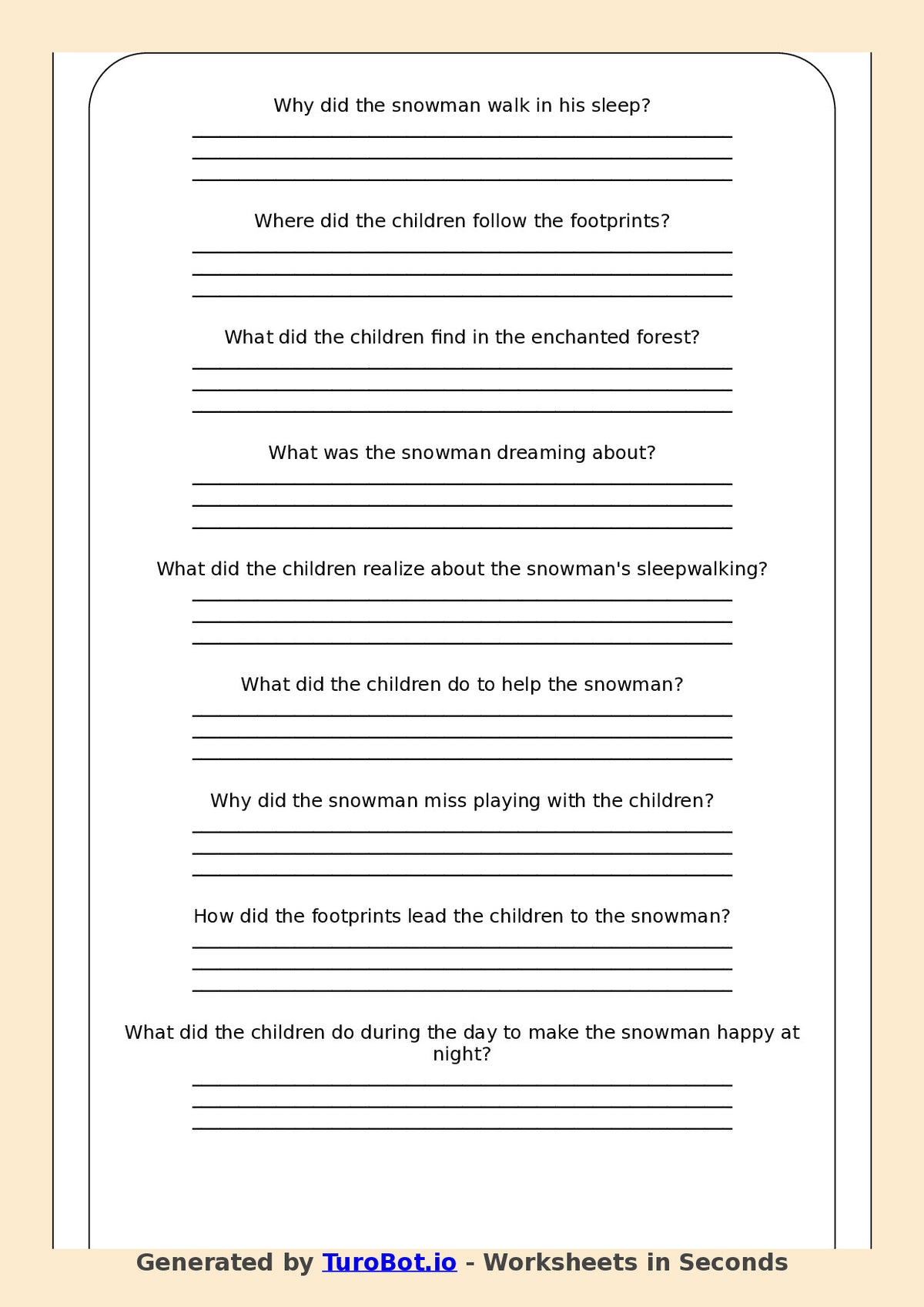 Reading Comprehension - Year 3 - The Sleepwalking Snowman