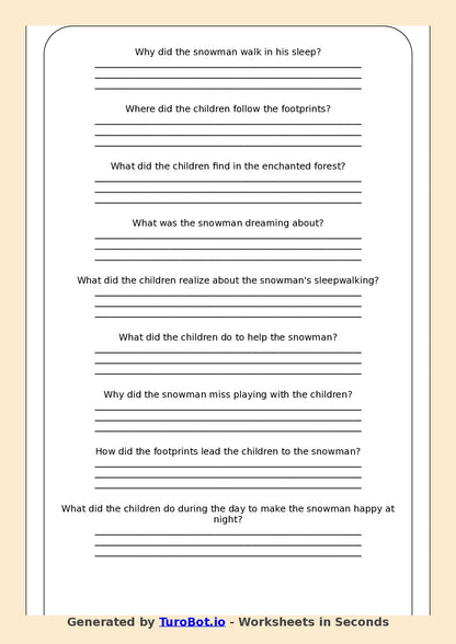 Reading Comprehension - Year 3 - The Sleepwalking Snowman