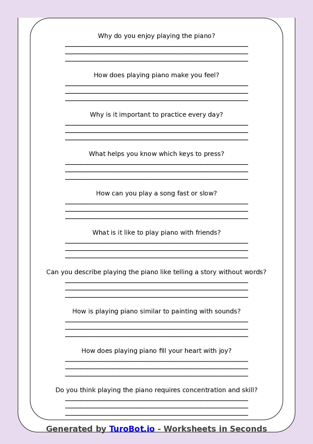 Reading Comprehension - Year 3 - Why I Love Playing Piano