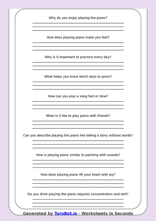 Reading Comprehension - Year 3 - Why I Love Playing Piano
