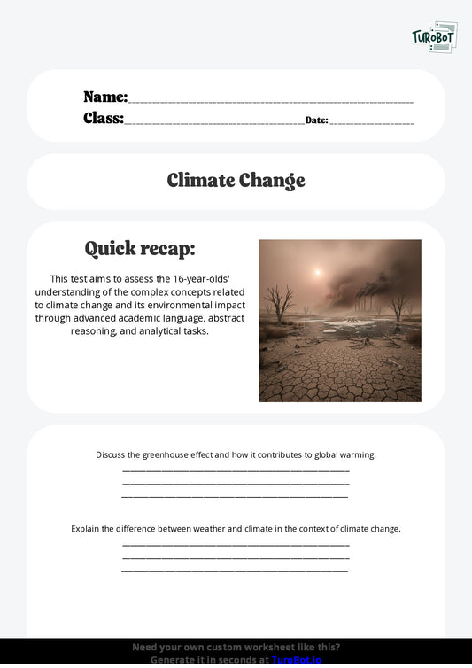 Free Worksheet - Year 11 Science Climate Change and Environmental Impact Short Answer Response