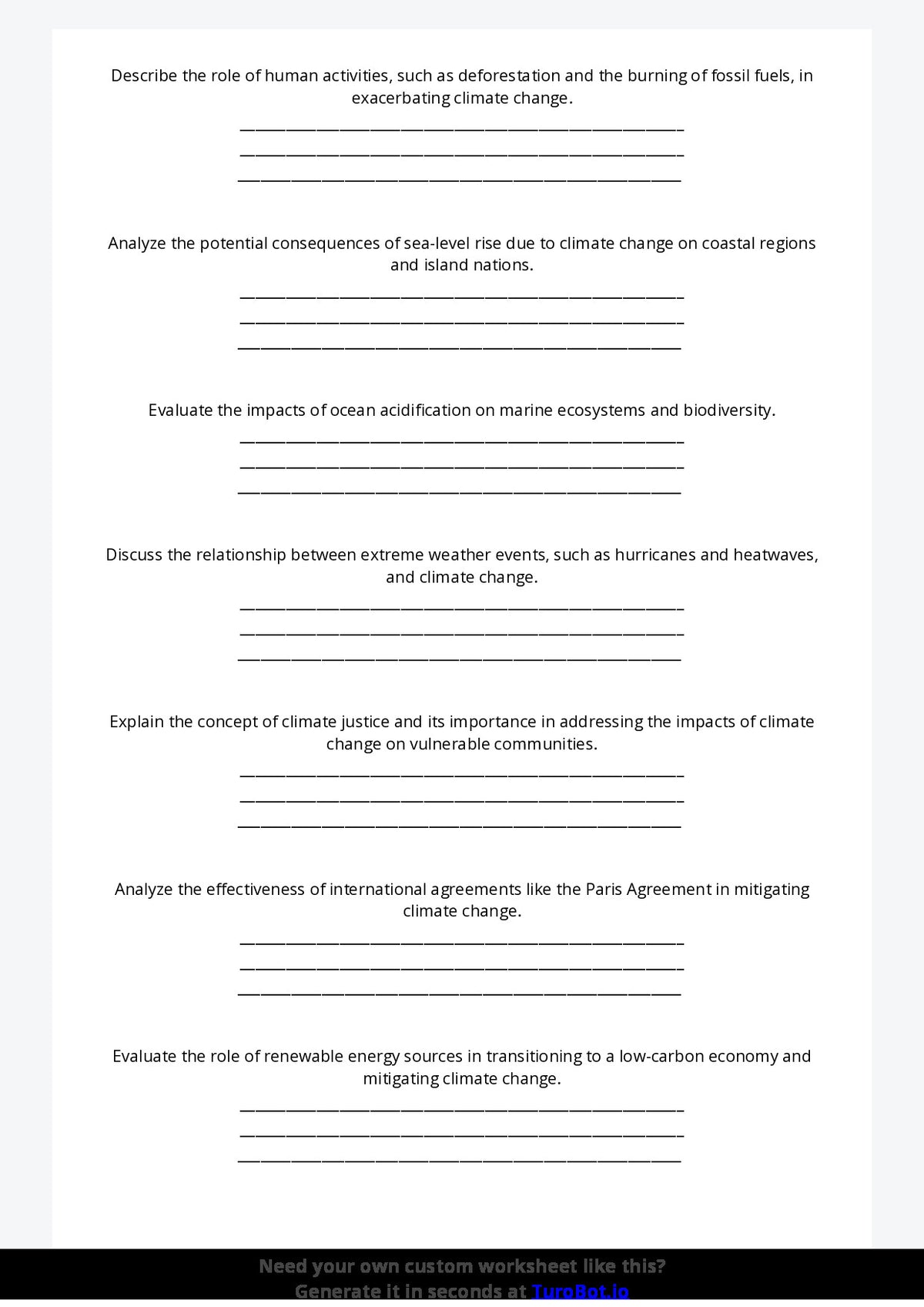 Free Worksheet - Year 11 Science Climate Change and Environmental Impact Short Answer Response