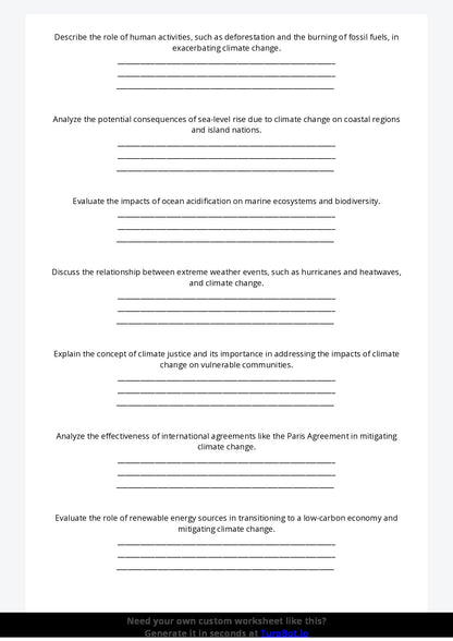 Free Worksheet - Year 11 Science Climate Change and Environmental Impact Short Answer Response