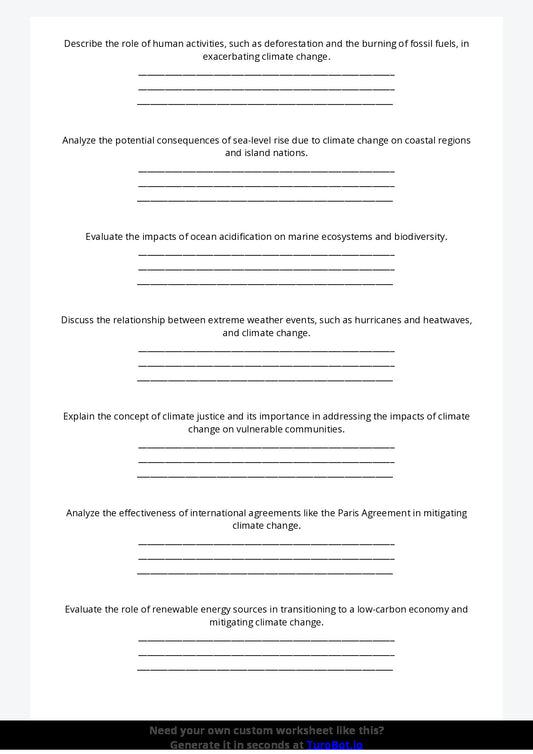 Free Worksheet - Year 11 Science Climate Change and Environmental Impact Short Answer Response