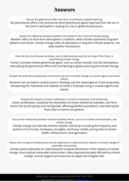 Free Worksheet - Year 11 Science Climate Change and Environmental Impact Short Answer Response