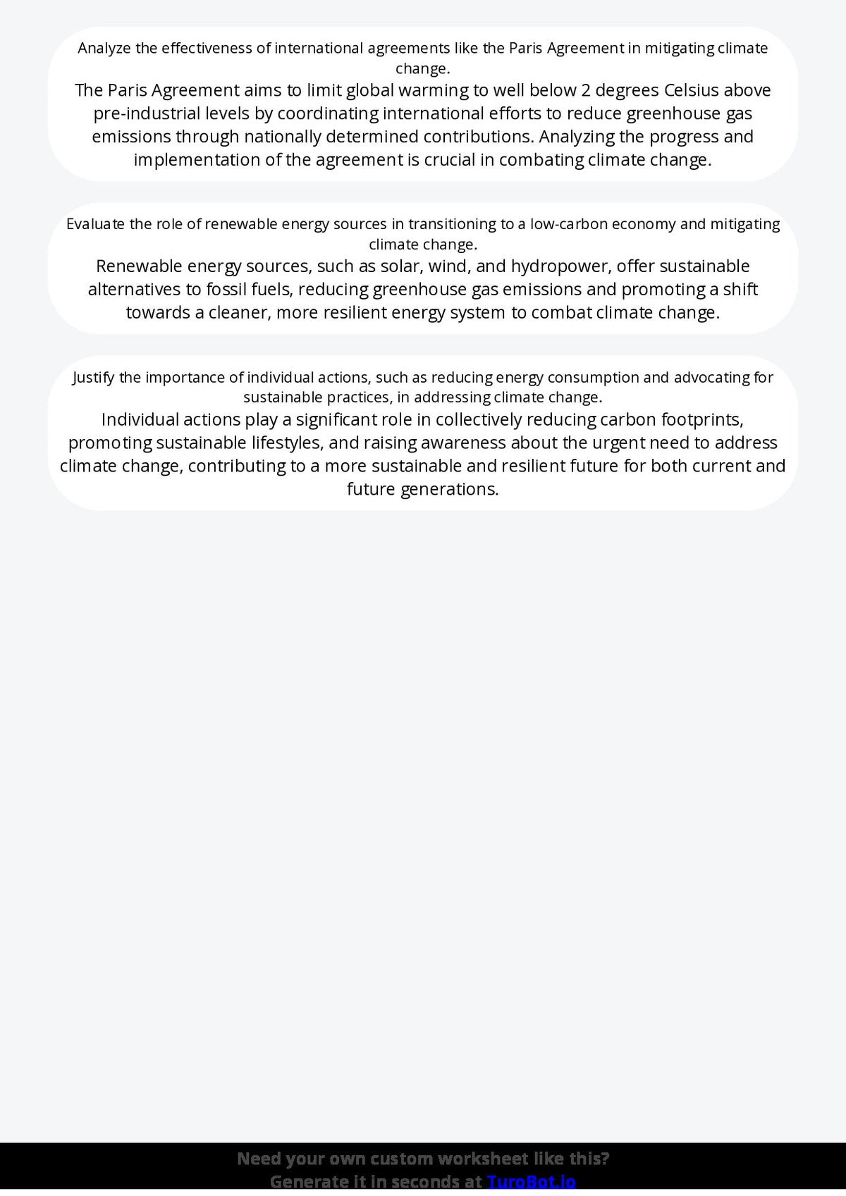 Free Worksheet - Year 11 Science Climate Change and Environmental Impact Short Answer Response