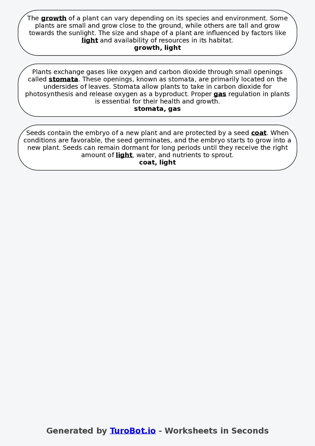 Year 2 Science Fill in the Blanks Worksheet – Parts of a Plant