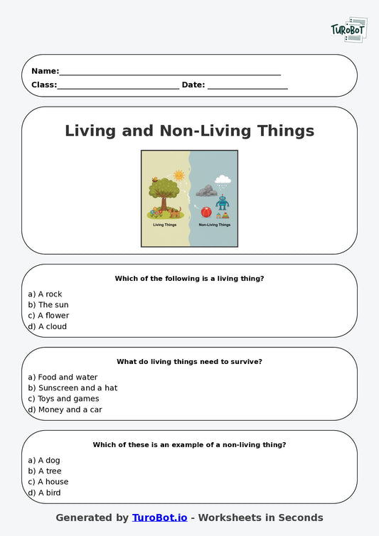 Year 3 Science Multiple Choice Worksheet – Living and Non Living Things