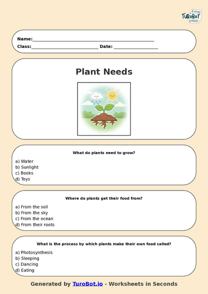 Year 3 Science Multiple Choice Worksheet – Plant Needs and Growth