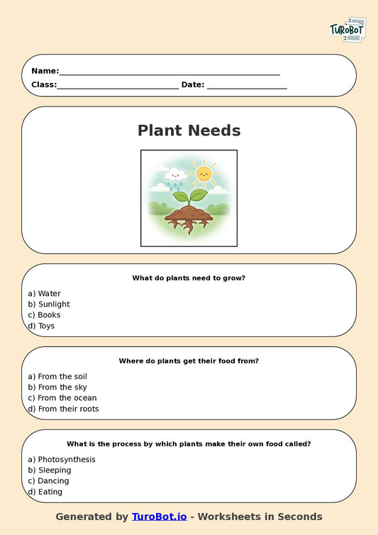 Year 3 Science Multiple Choice Worksheet – Plant Needs and Growth