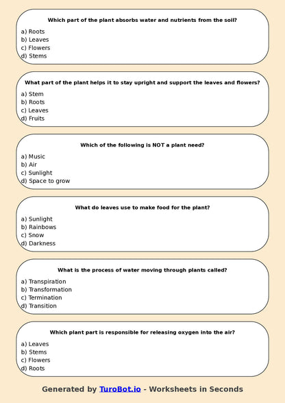 Year 3 Science Multiple Choice Worksheet – Plant Needs and Growth