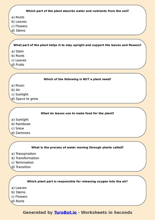 Year 3 Science Multiple Choice Worksheet – Plant Needs and Growth