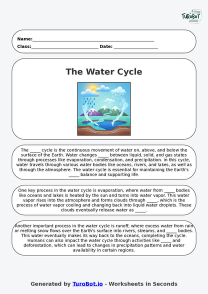 Year 4 Science Fill in the Blanks Worksheet – The Water Cycle