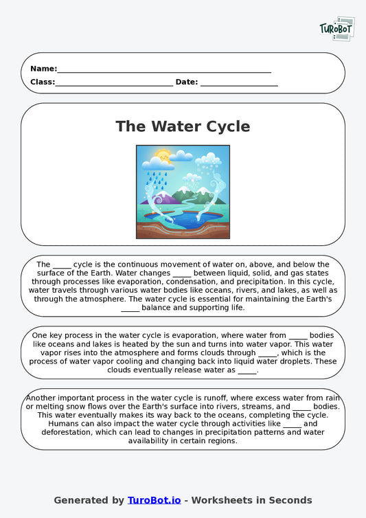 Year 4 Science Fill in the Blanks Worksheet – The Water Cycle