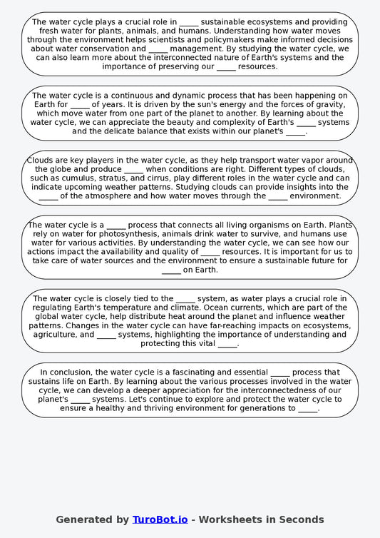 Year 4 Science Fill in the Blanks Worksheet – The Water Cycle
