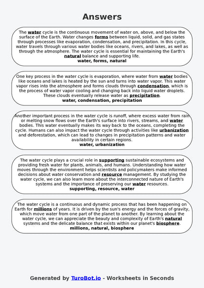 Year 4 Science Fill in the Blanks Worksheet – The Water Cycle