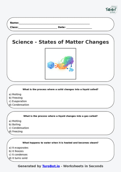 Year 4 Science Multiple Choice Worksheet – States of Matter Changes