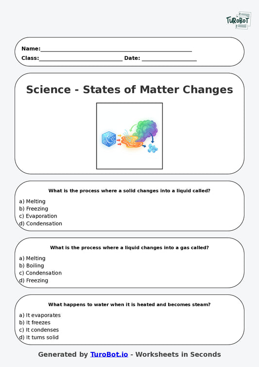 Year 4 Science Multiple Choice Worksheet – States of Matter Changes