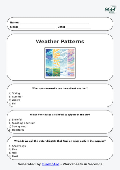 Year 4 Science Multiple Choice Worksheet – Weather Patterns and Seasons
